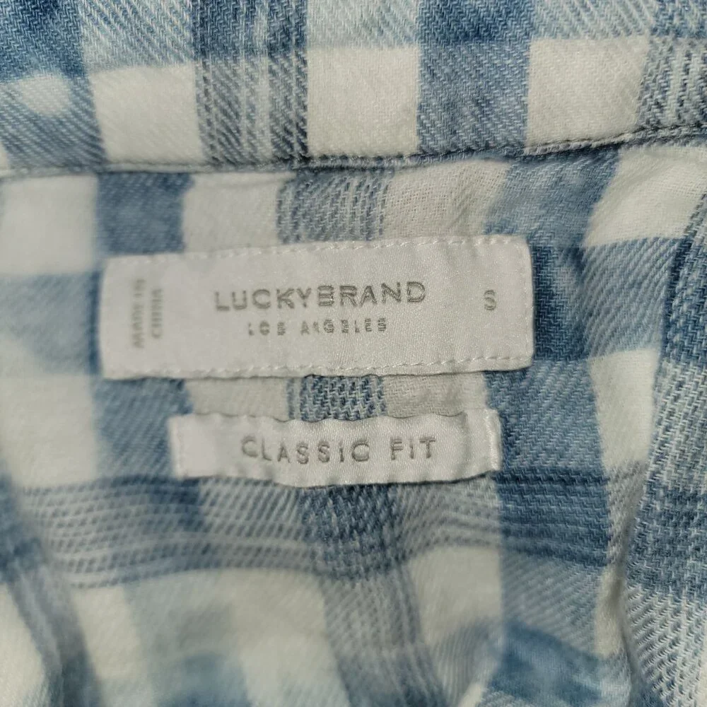 Lucky Brand Indigo linen plaid western long sleeve shirt Mens S - Picture 3 of 7